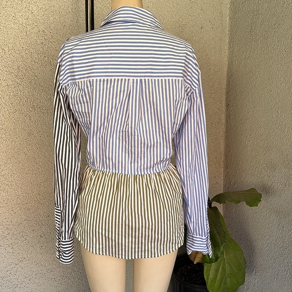 VERONICA BEARD | Striped Assymetrical Button Down Top - Picture 2 of 12